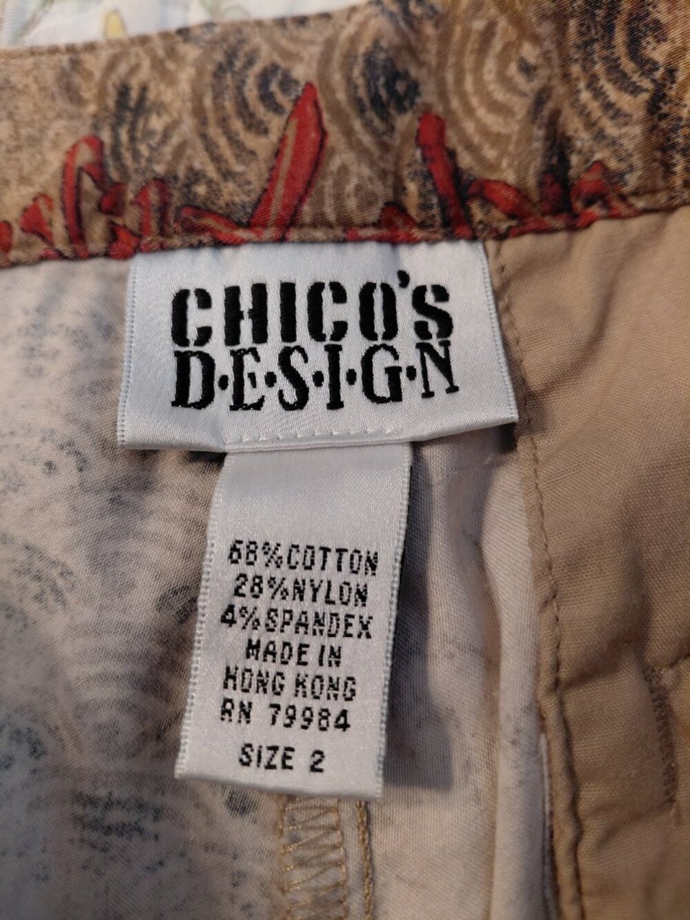Vintage Chicos Asian Geisha Abstract Art Print Pants Crop Size 2 Spring Summer - Picture 4 of 9